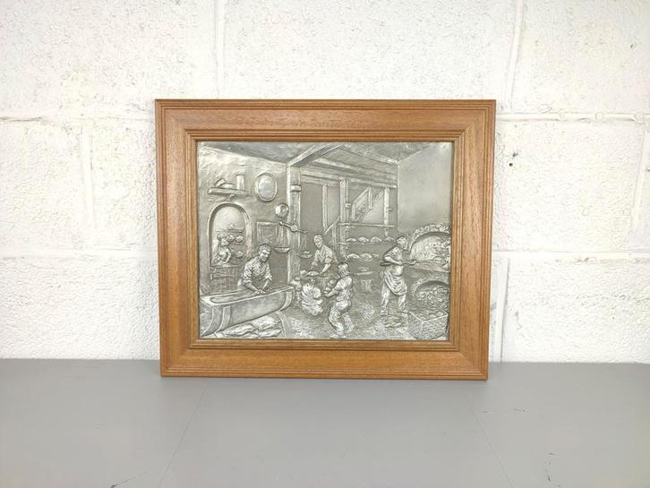 Tinnen wandplaat bakkerij tafereel, Antiek en Kunst, Antiek | Tin, Ophalen of Verzenden