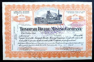 Tonopah Divide Mining Company 1920 beschikbaar voor biedingen