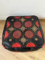 Marokkaanse rood/zwarte leren voetenbank, Huis en Inrichting, Ophalen, Leer