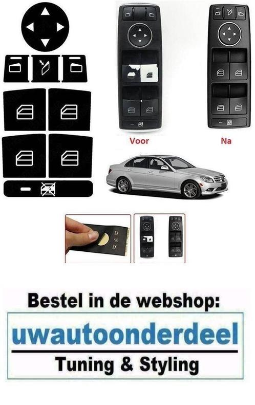 Raam Schakelaar Interieur knoppen reparatie Sticker MB C Kla, Auto diversen, Tuning en Styling, Verzenden