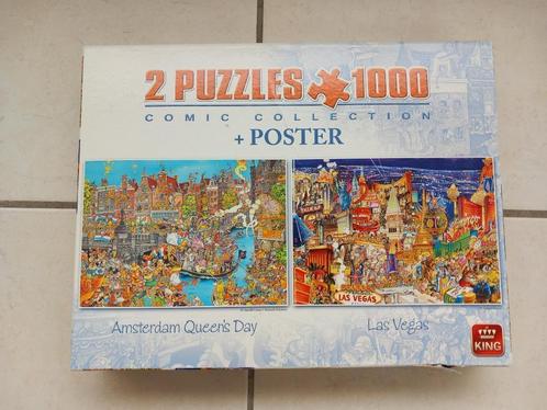 Comic Puzzelbox 2 x 1000 stukjes  - Amsterdam Queen's Day &, Hobby en Vrije tijd, Denksport en Puzzels, Gebruikt, Legpuzzel, 500 t/m 1500 stukjes