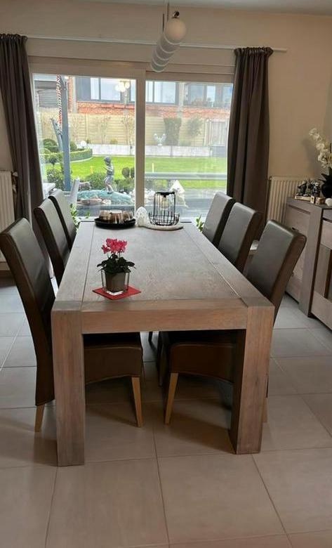 Volhouten eetkamer MET 6 stoelen, zware kwaliteit  meubelen, Huis en Inrichting, Complete eetkamers, Zo goed als nieuw, Ophalen
