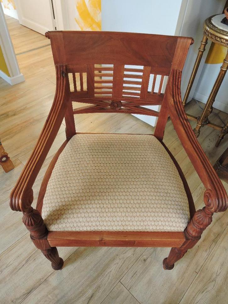 Fauteuil en bois, Huis en Inrichting, Fauteuils, Zo goed als nieuw, Hout, Stof, Overige materialen, Ophalen