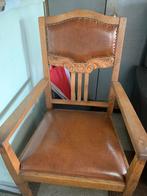 5 vintage - art deco eiken armstoelen met lederen zitting, Enlèvement