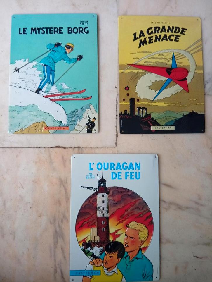 Jacques Martin : 3 plaques promotionnelles Casterman (2012)., Collections, Personnages de BD, Neuf, Image, Affiche ou Autocollant