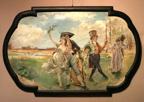 Mooi groot 19e eeuws olieverfschilderij, Antiek en Kunst, Kunst | Schilderijen | Klassiek, Ophalen