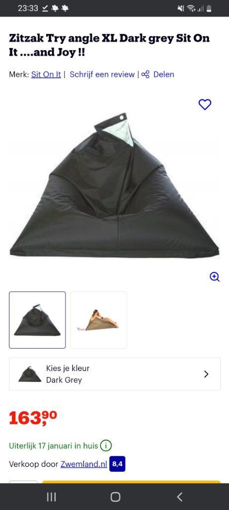 Zitzak/poef Try Angle XL donker grijs - nieuwstaat!, Maison & Meubles, Sièges-poires, Comme neuf, Pouf, Gris, Enlèvement