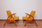 Vintage fauteuils set van 2 gele natuurlijke wol 1960, Verzenden