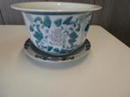 Beau pot de fleurs chinois en porcelaine avec bol inférieur, Enlèvement ou Envoi, Moins de 25 cm, Rond, Comme neuf