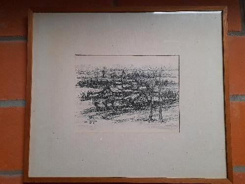 RONALD ERGO (1936) HOUTSKOOL TEKENING, Antiek en Kunst, Kunst | Etsen en Gravures, Ophalen of Verzenden