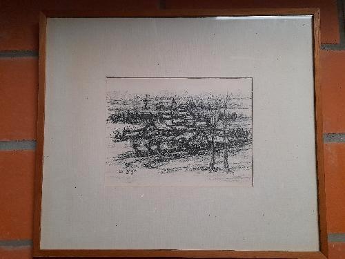 RONALD ERGO (1936) HOUTSKOOL TEKENING, Antiek en Kunst, Kunst | Etsen en Gravures, Ophalen of Verzenden