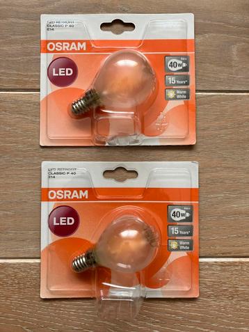 2 nieuwe Osram LED lampen 4W=40W 2700K E14 mat, Enlèvement ou Envoi, Neuf, E14 (petit), Ampoule LED