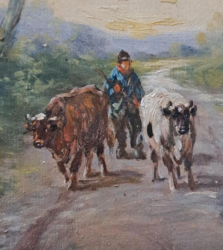 Henry Schouten 1860-1922 " Vee in dreef" olie op doek, Antiek en Kunst, Kunst | Schilderijen | Klassiek, Ophalen