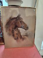 Kader met paarden - Geel - Putte, Antiek en Kunst, Curiosa en Brocante, Ophalen of Verzenden