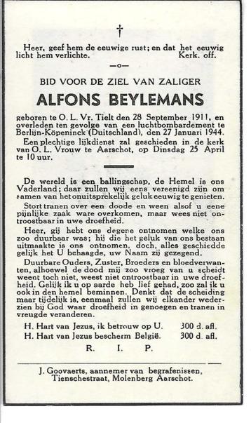 Alfons Beylemans luchtbombardement Berlijn 27/1/1944 beschikbaar voor biedingen