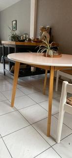 Witte ronde eettafel met houten poten, Huis en Inrichting, Tafels | Eettafels, Ophalen, Vier personen, 100 tot 150 cm, 100 tot 150 cm
