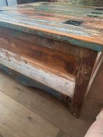 Vierkante salontafel, vintage massief hout, Huis en Inrichting, Tafels | Salontafels, Ophalen, 50 tot 100 cm, 50 tot 100 cm, Zo goed als nieuw