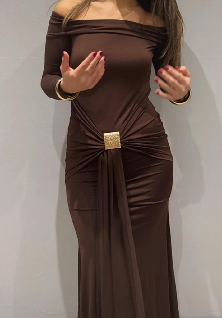 Robe de soirée, Vêtements | Femmes, Robes, Comme neuf, Taille 38/40 (M), Brun, Sous le genou, Enlèvement ou Envoi