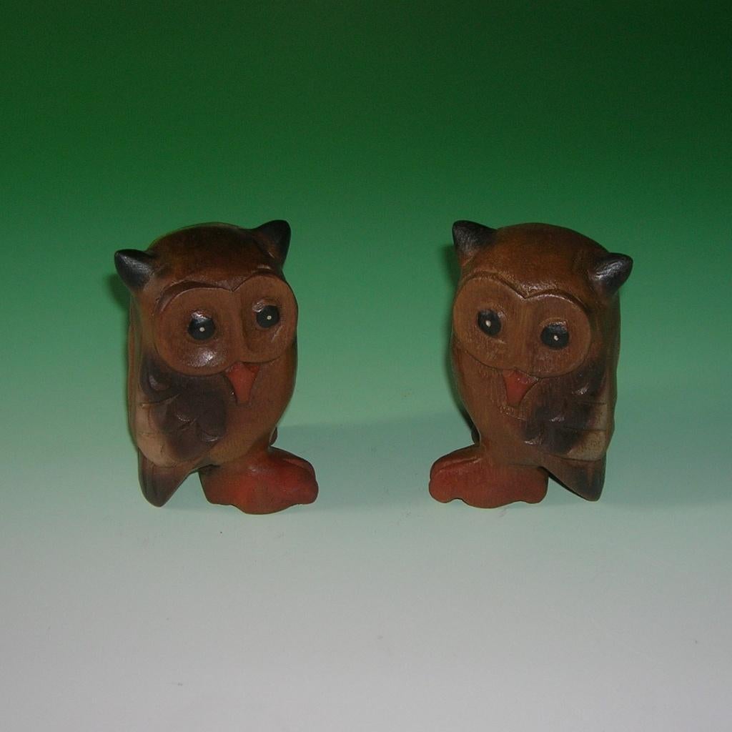 Beeld: Koppel massief houten uiltjes, Ophalen of Verzenden, Nieuw, Dier