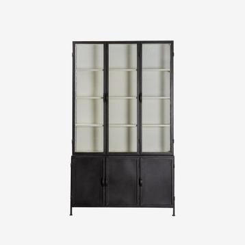 VITRINEKAST exclusief zwart metaal glas 142 cm breed actie beschikbaar voor biedingen