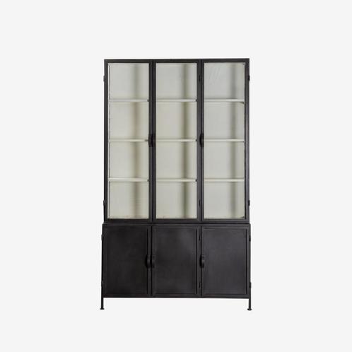 VITRINEKAST exclusief zwart metaal glas 142 cm breed actie, Huis en Inrichting, Kasten | Vitrinekasten, Nieuw, 200 cm of meer