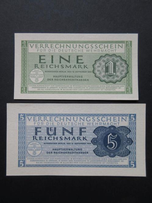 1+5 Reichsmark 1944 Wehrmacht Duitsland WW2 (01), Postzegels en Munten, Bankbiljetten | Europa | Niet-Eurobiljetten, Setje, Duitsland