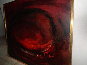 Prachtige groot gesigneerd abstract schilderij-Zicht op dorp beschikbaar voor biedingen