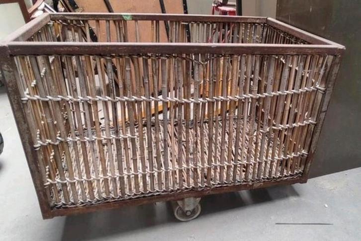 Industrieel katoenkar bamboe opbergmand kist box koffer kar, Huis en Inrichting, Overige Huis en Inrichting, Gebruikt, Ophalen of Verzenden