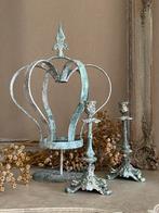 Metalen kroon kandelaars patina deco curiosa interieur, Ophalen of Verzenden