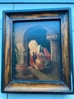 Antieke olieschilderij persoon bij een raam of nis met kruik, Enlèvement ou Envoi