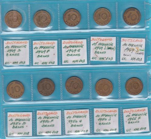 DUITSLAND - 10 pfennig - lot van 74 stuks (1949 - 1995), Timbres & Monnaies, Monnaies | Europe | Monnaies non-euro, Série, Allemagne