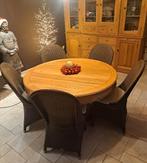 Ronde eiken tafel  135 - 180 cm (uitbreidbaar) + 6 stoelen, Huis en Inrichting, Ophalen, Zo goed als nieuw