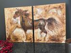 Origineel schilderi 2 luik paard Mk Art, Antiek en Kunst, Kunst | Schilderijen | Modern, Ophalen of Verzenden