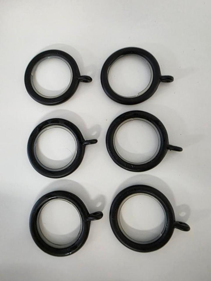 Vele zwarte gietijzeren gordijnringen met oog en nylon liner, Huis en Inrichting, Stoffering | Gordijnen en Lamellen, Nieuw, Zwart