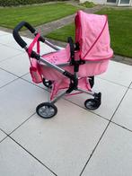 Roze poppenwagen met verzorgingstas en eetbordjes, papfles, Ophalen, Gebruikt, Overige typen