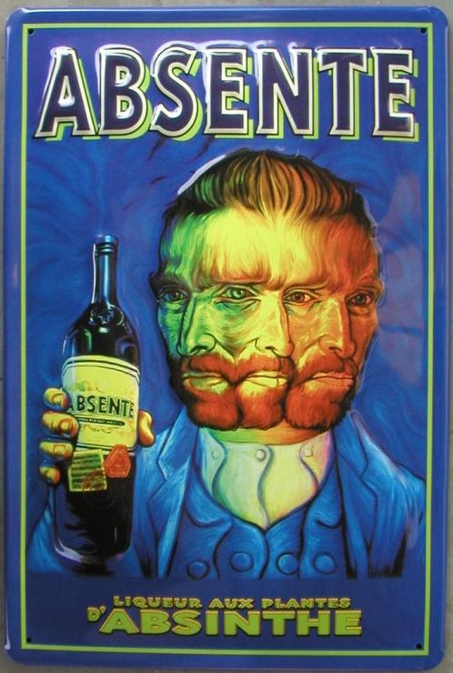 Reclamebord van Absente met van Gogh in reliëf-20x30cm, Collections, Marques & Objets publicitaires, Neuf, Panneau publicitaire