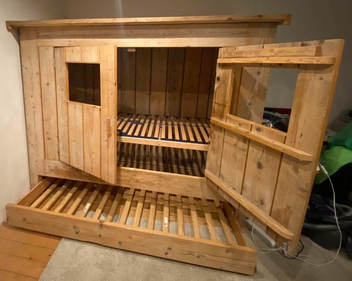 Bedstee Hut Huisje Kastbed Steigerhout met bedlade lade Top!, Enfants & Bébés, Chambre d'enfant | Lits, Comme neuf, 180 cm ou plus