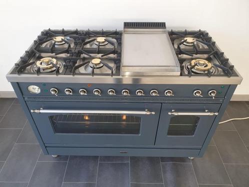 🍀Luxe Fornuis Boretti 120 cm grijs 7 pits Frytop 2 ovens, Elektronische apparatuur, Fornuizen, Zo goed als nieuw, Vrijstaand