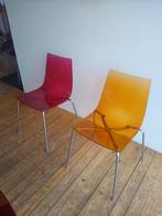 3 oranje en 3 rode design stoelen., Maison & Meubles, Chaises, Enlèvement, Utilisé