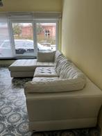 Drie zits plus longchair wit leder met afneembare hoofdsteun, 75 à 100 cm, 250 à 300 cm, Quatre personnes ou plus, Landelijk