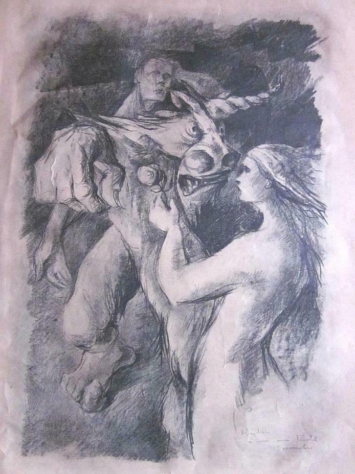 Ariane et le Minotaure Litho 1970 - Surréalisme A identifier, Antiquités & Art, Art | Lithographies & Sérigraphies, Enlèvement ou Envoi