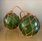Vintage groene glazen bol macramé hanger (2 stuks), Enlèvement