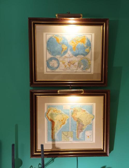 2 anciennes cartes Z-A (années 1950) encadrées avec éclairag, Livres, Atlas & Cartes géographiques, Utilisé, Carte géographique