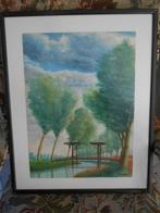 olieverf op papier, kader met glas, gesigneerd, Antiek en Kunst, Ophalen of Verzenden