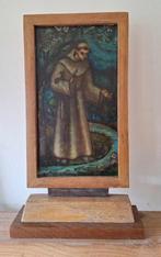 Monnik met rivier en vissen Kunst Geschilderd op Glas, Antiek en Kunst, Ophalen of Verzenden