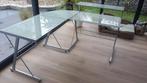 Groot bureau in metaal en gezandstraald glas, Ophalen, Zo goed als nieuw, Bureau