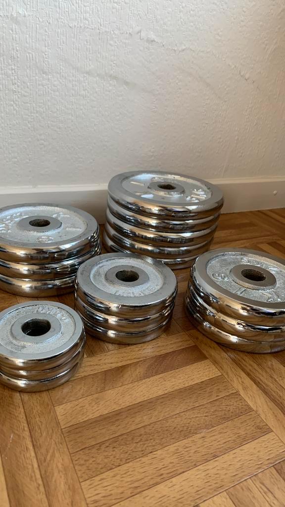 Set gietijzeren schijven - KIS, Sport en Fitness, Fitnessmaterialen, Gebruikt, Ophalen
