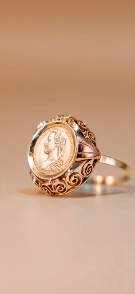 14 kr gouden muntring, Handtassen en Accessoires, Ringen, Zo goed als nieuw, Dame, 18 tot 19, Goud, Goud, Verzenden