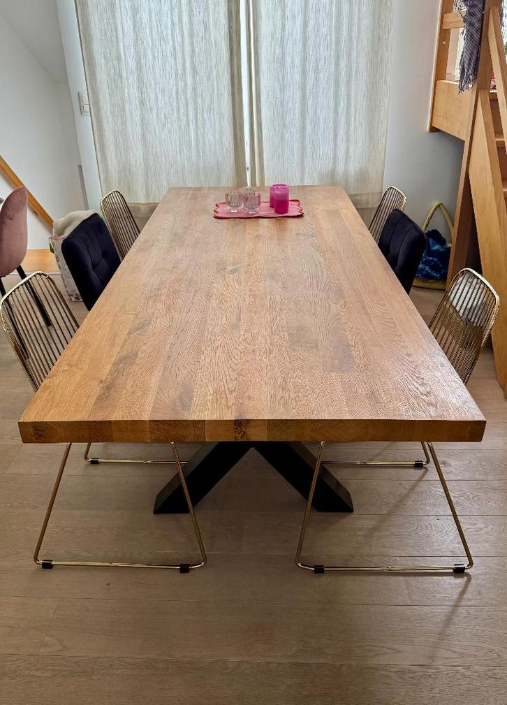 Massieve Eiken Tafel (240x100) + 6 Stoelen — topstaat, Huis en Inrichting, Tafels | Eettafels, Zo goed als nieuw, 100 tot 150 cm