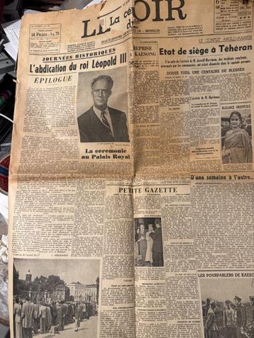 1951, 17 juli, Le Soir, troonsafstand van koning Leopold III beschikbaar voor biedingen